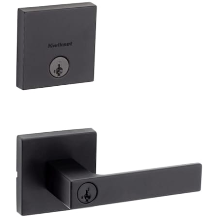 Kwikset Singapore Single Cylinder Keyed Entry Lever Set and Downtown Deadbolt Combo Pack with SmartKey Matte Black