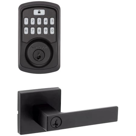 Kwikset Singapore Single Cylinder Keyed Entry Lever Set and Electronic Keyless Entry Deadbolt Combo Pack with SmartKey from the Aura Collection Matte Black