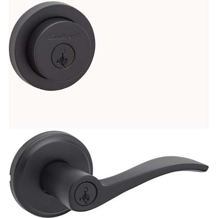 Kwikset Sedona Single Cylinder Keyed Entry Lever Set and Milan Deadbolt Combo Pack with SmartKey Matte Black