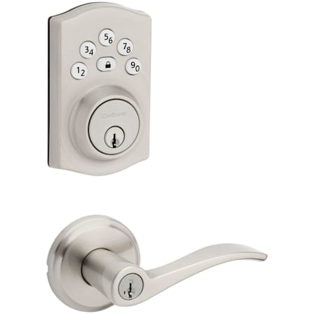 Kwikset Sedona Single Cylinder Lever Set and Powerbolt Electronic Keypad Deadbolt Combo Pack with SmartKey Satin Nickel
