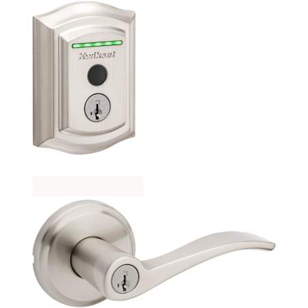 Kwikset Sedona Single Cylinder Lever Set and Halo Electronic Fingerprint Deadbolt Combo Pack with SmartKey Satin Nickel