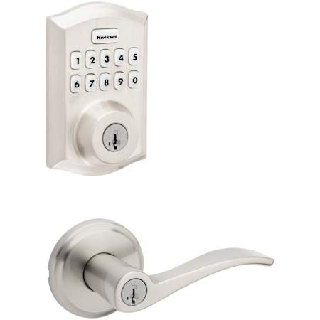 Kwikset Sedona Single Cylinder Lever Set and SmartCode Electronic Keypad Deadbolt Combo Pack with SmartKey Satin Nickel