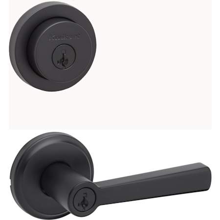 Kwikset Trafford Single Cylinder Keyed Entry Lever Set and Milan Deadbolt Combo Pack with SmartKey Matte Black