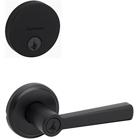 Kwikset Trafford Single Cylinder Keyed Entry Lever Set and Uptown Deadbolt Combo Pack with SmartKey Matte Black