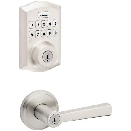 Kwikset Trafford Single Cylinder Lever Set and SmartCode Electronic Keypad Deadbolt Combo Pack with SmartKey Satin Nickel