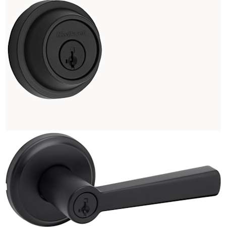 Kwikset Trafford Single Cylinder Keyed Entry Lever Set and 660 Series Deadbolt Combo Pack with SmartKey Matte Black