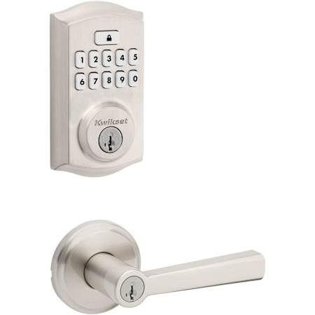 Kwikset Trafford Single Cylinder Lever Set and SmartCode Electronic Keypad Deadbolt Combo Pack with SmartKey Satin Nickel