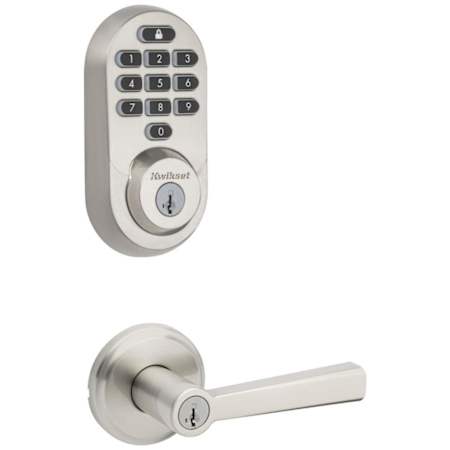 Kwikset Trafford Single Cylinder Lever Set and Halo Electronic Keypad Deadbolt Combo Pack with SmartKey Satin Nickel