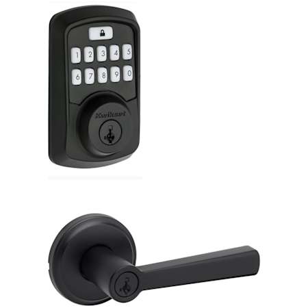 Kwikset Trafford Single Cylinder Lever Set and Aura Electronic Keypad Deadbolt Combo Pack with SmartKey Matte Black