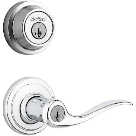 Kwikset Tustin (Round Rosette) Lever and 660 Deadbolt Combo Pack with SmartKey Polished Chrome