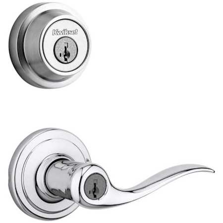 Kwikset Tustin Single Cylinder Keyed Entry Lever Set and Deadbolt Combo with SmartKey from the Contemporary Collection Polished Chrome