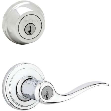 Kwikset Tustin Single Cylinder Keyed Entry Lever Set and Deadbolt Combo with SmartKey from the 780 Series Polished Chrome