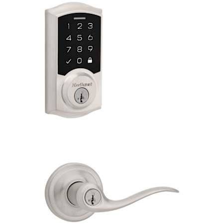 Kwikset Tustin Keyed Entry Lever Set and Electronic Keyless Entry Deadbolt Combo Pack with SmartKey from the SmartCode Deadbolts Touchscreen Collection Satin Nickel