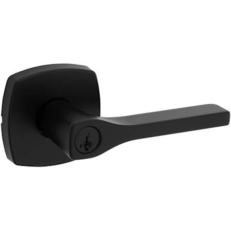 Kwikset Tripoli Single Cylinder Keyed Entry Door Lever Set with Square Rose and SmartKey Technology Matte Black