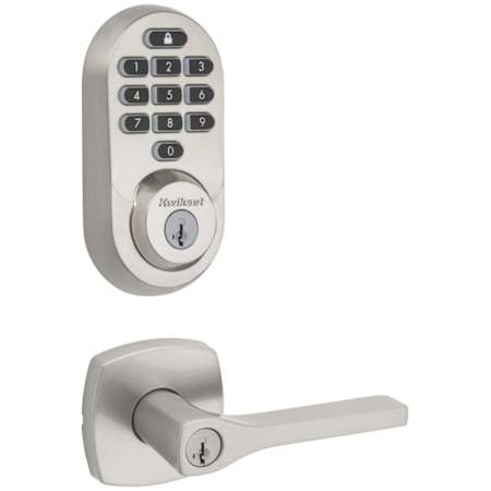 Kwikset Tripoli Single Cylinder Keyed Entry Lever Set and Electronic Keyless Entry Deadbolt Combo Pack with SmartKey from the Halo Collection Satin Nickel