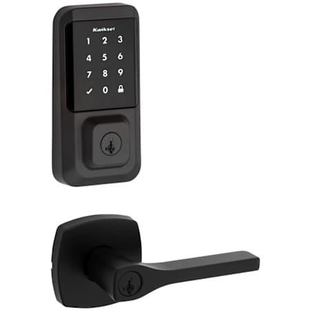 Kwikset Tripoli Single Cylinder Keyed Entry Lever Set and Electronic Keyless Entry Deadbolt Combo Pack with SmartKey from the Halo Collection Matte Black
