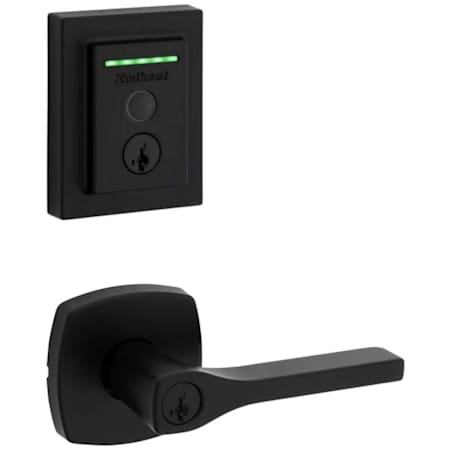 Kwikset Tripoli Single Cylinder Keyed Entry Lever Set and Electronic Keyless Entry Deadbolt Combo Pack with SmartKey from the Halo Collection Matte Black