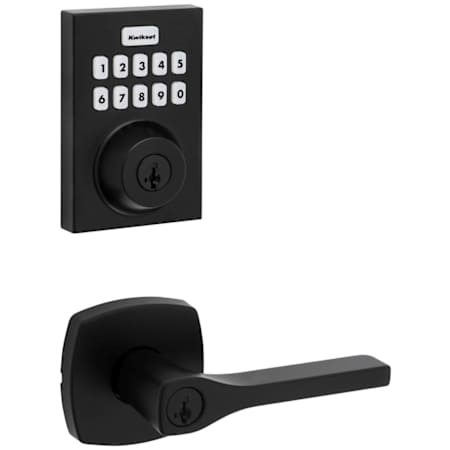 Kwikset Tripoli Single Cylinder Keyed Entry Lever Set and Electronic Keyless Entry Deadbolt Combo Pack with SmartKey from the Home Connect Collection Matte Black