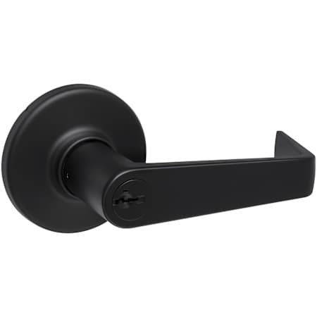 Kwikset Kingston Keyed Entry Storeroom Door Lever Set with Round Rose and SmartKey from the Light Commercial Collection Matte Black