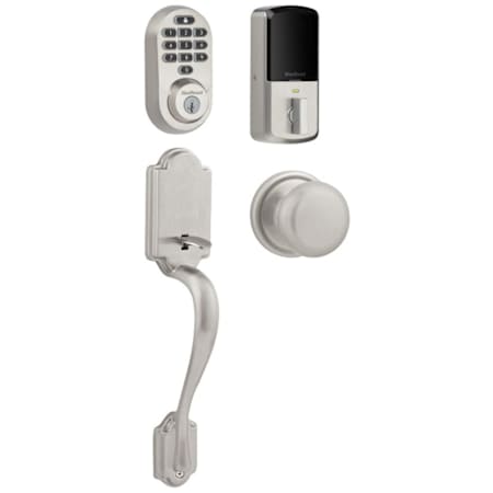 Kwikset 938 Halo Electronic Keypad WiFi Enabled Deadbolt with Arlington Handleset and Hancock Interior Knob Combo Pack with SmartKey Satin Nickel
