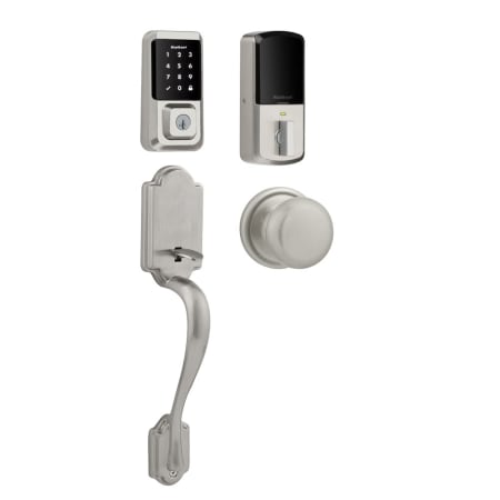 Kwikset 939 Halo Electronic Touchscreen WiFi Enabled Deadbolt with Arlington Handleset and Hancock Interior Knob Combo Pack with SmartKey Satin Nickel