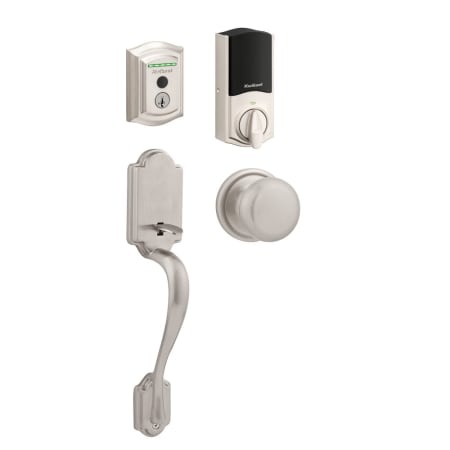 Kwikset 959 Halo Traditional Electronic Fingerprint WiFi Enabled Deadbolt with Arlington Handleset and Hancock Interior Knob Combo Pack with SmartKey Satin Nickel