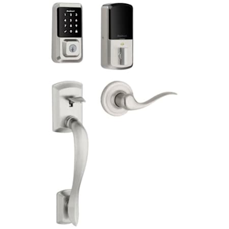 Kwikset 939 Halo Electronic Touchscreen WiFi Enabled Deadbolt with Avalon Handleset and Tustin Interior Lever Combo Pack with SmartKey Satin Nickel
