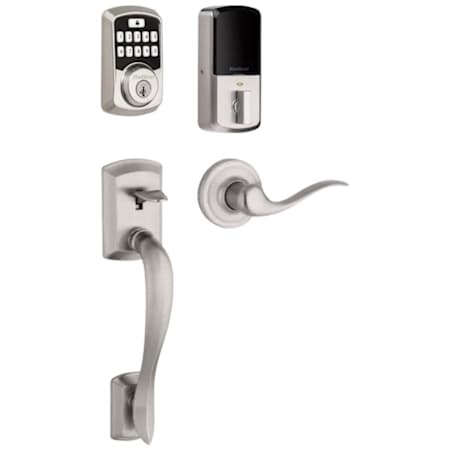 Kwikset 942 Aura Electronic Keypad Deadbolt with Avalon Handleset and Tustin Interior Lever Combo Pack with SmartKey and Bluetooth Technology Satin Nickel