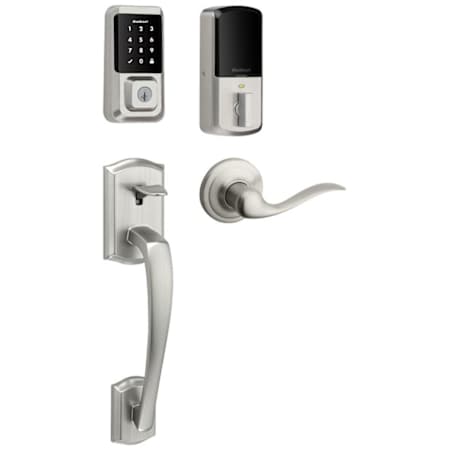 Kwikset 939 Halo Electronic Touchscreen WiFi Enabled Deadbolt with Prescott Handleset and Tustin Interior Lever Combo Pack with SmartKey Satin Nickel