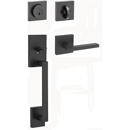 Kwikset San Clemente Sectional Single Cylinder Keyed Entry Handleset with Halifax Interior Lever and SmartKey Matte Black