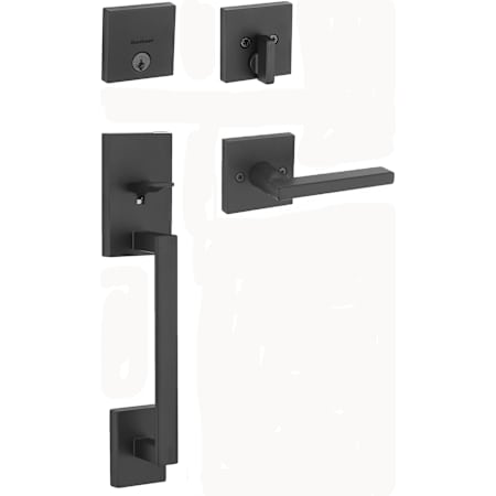 Kwikset San Clemente Sectional Single Cylinder Keyed Entry Handleset with Halifax Interior Lever and SmartKey Matte Black