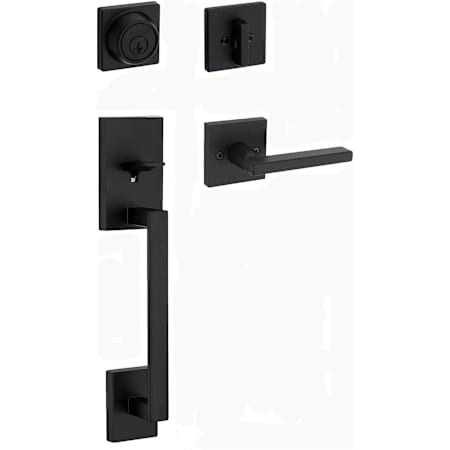 Kwikset San Clemente Sectional Single Cylinder Keyed Entry Handleset with Halifax Interior Lever and SmartKey Matte Black