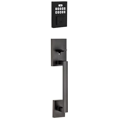 Kwikset San Clemente Sectional Electronic Keyless Entry Handleset with Halifax Interior Lever and SmartKey Matte Black