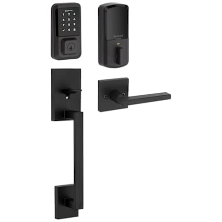 Kwikset San Clemente Sectional Electronic Keyless Entry Handleset with Halifax Interior Lever and SmartKey Matte Black