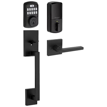 Kwikset 942 Aura Electronic Keypad Deadbolt with San Clemente Handleset and Halifax Interior Lever Combo Pack with SmartKey and Bluetooth Technology Matte Black