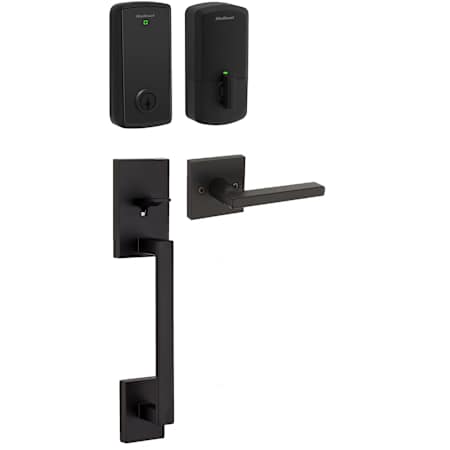 Kwikset San Clemente Sectional Keyless Entry Handleset with Halifax Interior Lever and SmartKey Matte Black