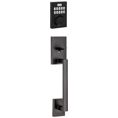 Kwikset San Clemente Sectional Electronic Keyless Entry Handleset with Halifax Interior Lever and SmartKey Matte Black