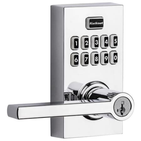 Kwikset Halifax SmartKey Single Cylinder Keypad Entry Door Lever Set Bright Chrome
