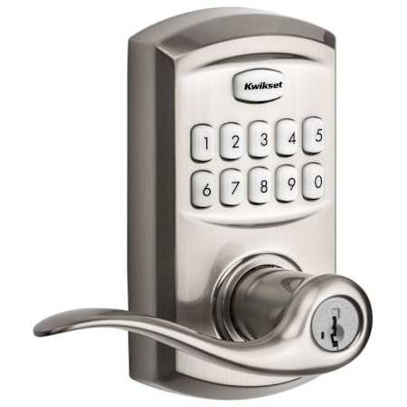 Kwikset Tustin SmartKey Single Cylinder Keypad Entry Door Lever Set Satin Nickel