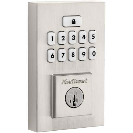 Kwikset SmartCode Deadbolts Touchpad Single Cylinder Keyless Entry Deadbolt with UL Fire Rating and Smartkey Technology Satin Nickel