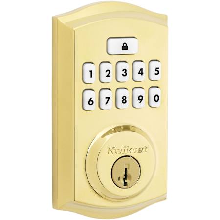 Kwikset SmartCode Deadbolts Touchpad Single Cylinder Keyless Entry Deadbolt with UL Fire Rating and Smartkey Technology Lifetime Polished Brass