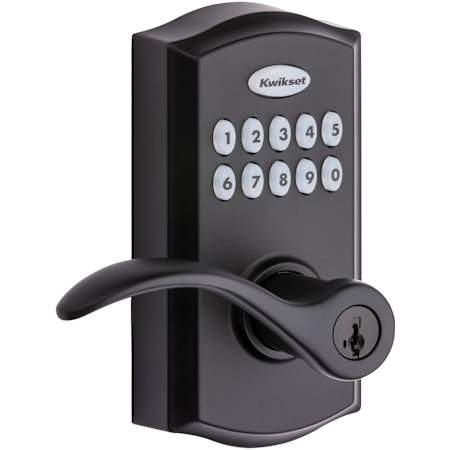 Kwikset SmartCode Pembroke Single Cylinder Keyless Entry Electronic Keypad Door Lever Set with SmartKey Technology Matte Black