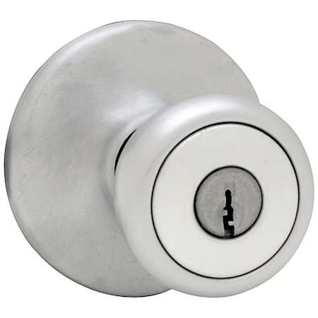 Kwikset Single Cylinder Keyed Entry Knob Set with Round Rose for Mobile Homes Satin Chrome