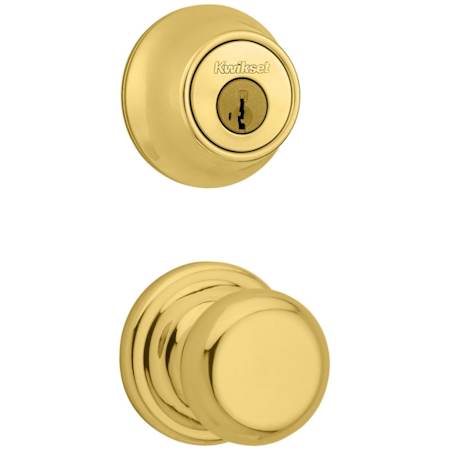 Kwikset Juno Passage Knob Set and Single Cylinder Keyed Entry Deadbolt Combo with SmartKey from the 660 Series Polished Brass
