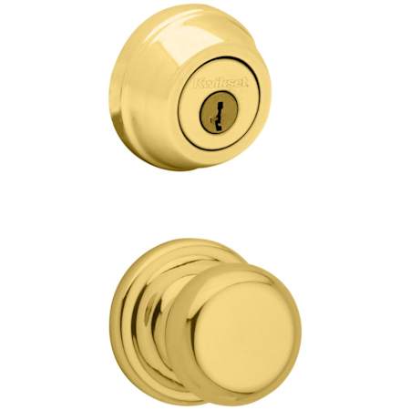 Kwikset Juno Passage Knob Set and Single Cylinder Keyed Entry Deadbolt Combo with SmartKey from the 780 Series Polished Brass