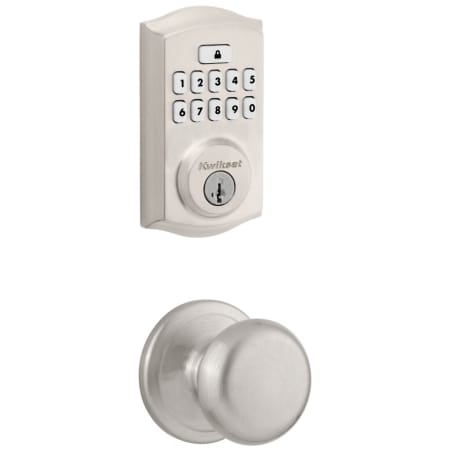 Kwikset Juno Passage Knob Set and Electronic Keyless Entry Deadbolt Combo Pack with SmartKey from the SmartCode Deadbolts Touchpad Collection Satin Nickel