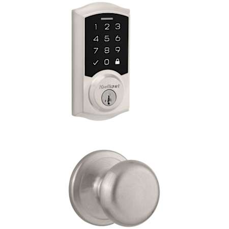 Kwikset Juno Passage Knob Set and Electronic Keyless Entry Deadbolt Combo Pack with SmartKey from the SmartCode Deadbolts Touchscreen Collection Satin Nickel