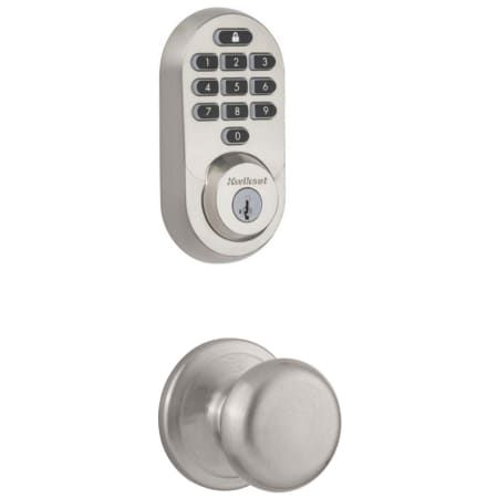 Kwikset Juno Passage Knob Set and Electronic Keyless Entry Deadbolt Combo Pack with SmartKey from the Halo Collection Satin Nickel