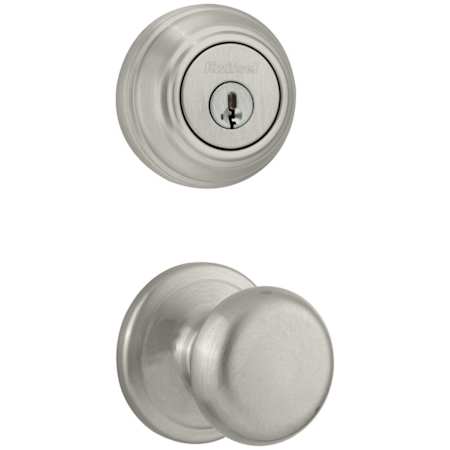 Kwikset Juno Passage Knob Set and Single Cylinder Keyed Entry Deadbolt Combo with SmartKey from the 980 Series Satin Nickel