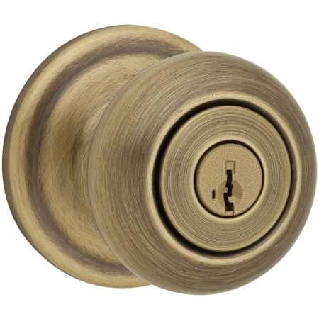 Kwikset Juno Keyed Entry Door Knob set with SmartKey Antique Brass